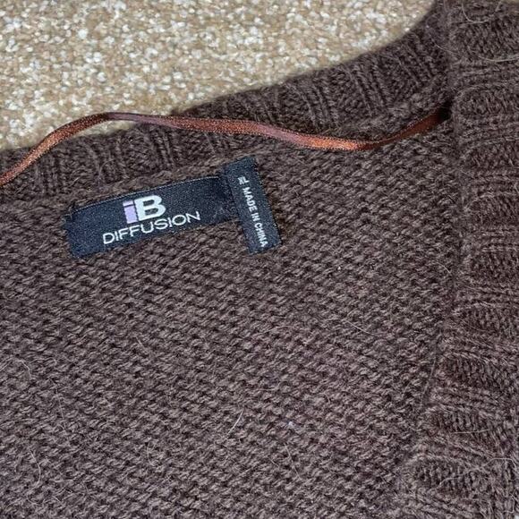 IB Diffusion sweater argyle chocolate brown/orange pull over long sleeve SZ XL - Picture 6 of 7